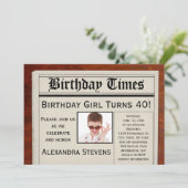 Personalisiertes Foto 40. Geburtstag Party Zeitung Einladung (Stehend Vorderseite)