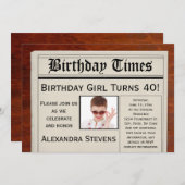Personalisiertes Foto 40. Geburtstag Party Zeitung Einladung (Vorne/Hinten)