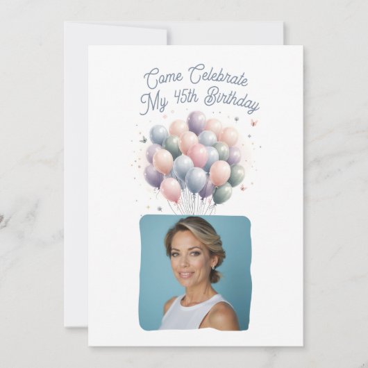Personalisiertes Foto 45. Geburtstag Balloons Einladung (Vorderseite)