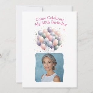 Personalisiertes Foto 50. Geburtstagsballons Einladung