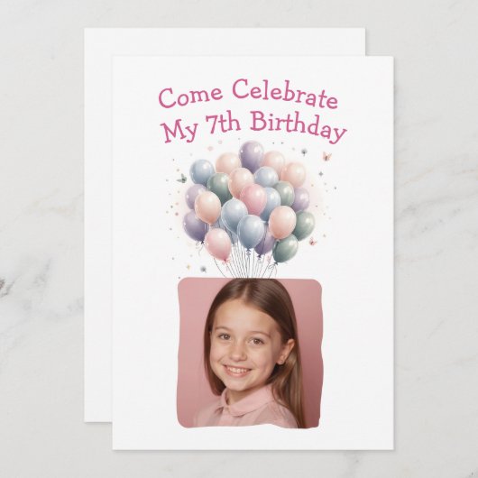 Personalisiertes Foto 7. Geburtstag Einladung (Vorne/Hinten)