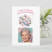 Personalisiertes Foto 80. Geburtstagsballons Einladung (Stehend Vorderseite)
