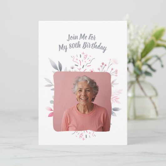 Personalisiertes Foto 80 Jahre Custom 80. Geburtst Einladung (Stehend Vorderseite)