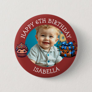 Personalisiertes Foto, Alter und Name Geburtstag Button