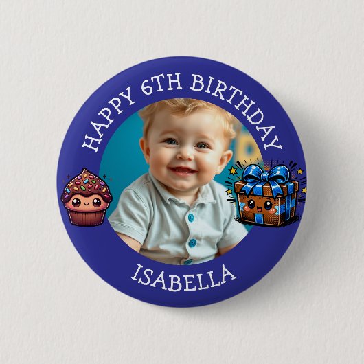 Personalisiertes Foto, Alter und Name Geburtstag Button (Vorderseite)