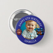 Personalisiertes Foto, Alter und Name Geburtstag Button (Vorne & Hinten)