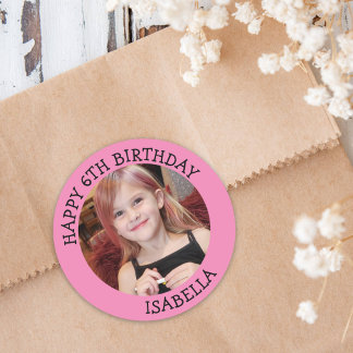 Personalisiertes Foto, Alter und Name Geburtstag Runder Aufkleber