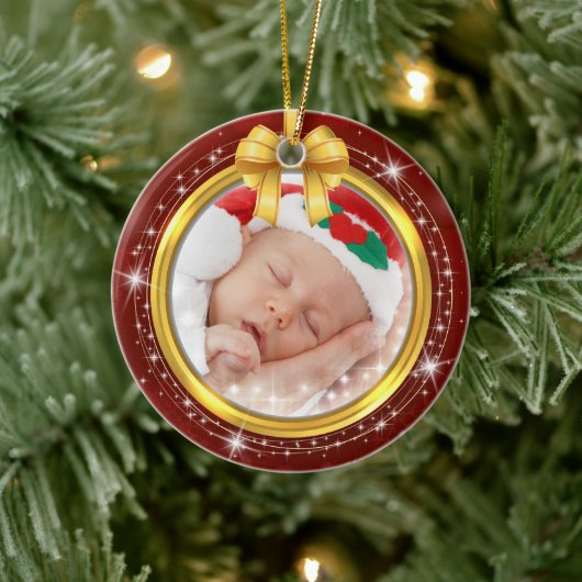 Personalisiertes Foto-Andenken an das erste Weihna Keramik Ornament (Baum)