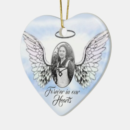 Personalisiertes Foto Angel Wings and Heart Memori Keramik Ornament (Links)