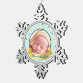 Personalisiertes Foto Aquamarin Celestial Snowflak Schneeflocken Zinn-Ornament (Rechts)