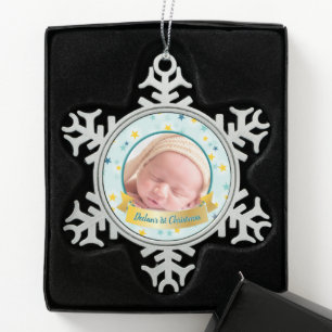 Personalisiertes Foto Aquamariner Snowflake Schneeflocken Zinn-Ornament