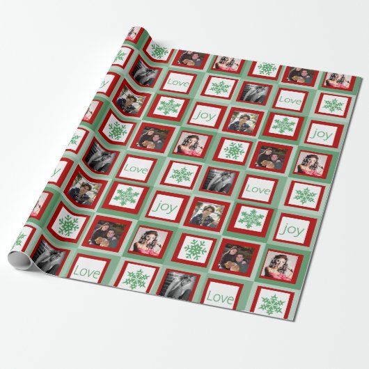 Personalisiertes Foto auf den roten und grünen Plä Geschenkpapier (Ungerollt)