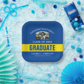 Personalisiertes Foto aus blauem und gelbem Abschl Pappteller (Party)