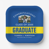 Personalisiertes Foto aus blauem und gelbem Abschl Pappteller (Vorderseite)