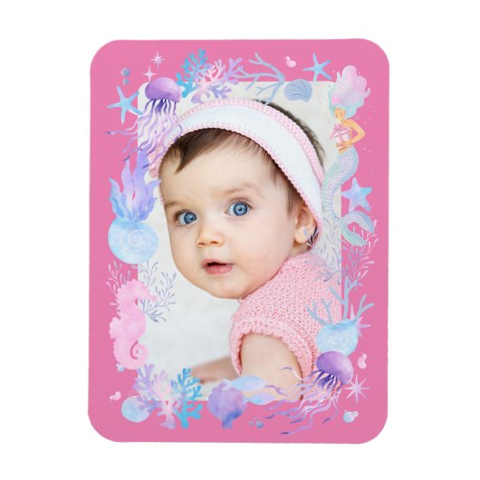 Personalisiertes Foto Baby Girl Under Sea Pink Magnet (Vertikal)