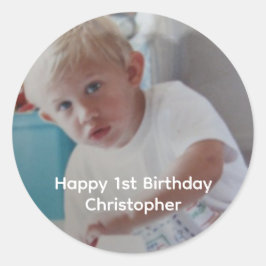 Personalisiertes Foto Baby Kinder 1. Geburtstag Runder Aufkleber