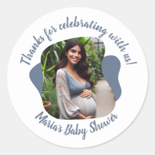 Personalisiertes Foto-Baby-Shower-Dank-Skript  Runder Aufkleber