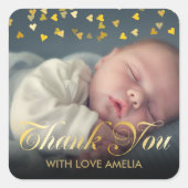 Personalisiertes Foto Baby Vielen Dank Quadratischer Aufkleber (Vorderseite)