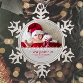 Personalisiertes Foto Baby's First Christmas Gray Schneeflocken Zinn-Ornament