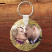 Personalisiertes Foto Black Gold Blume Chic Hochze Schlüsselanhänger (Rückseite)