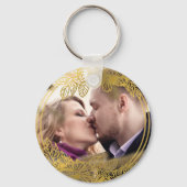 Personalisiertes Foto Black Gold Blume Chic Hochze Schlüsselanhänger (Rückseite)