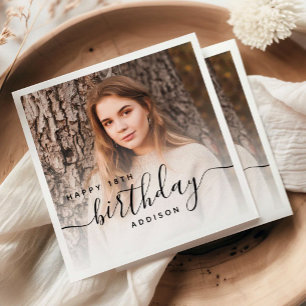 Personalisiertes Foto Black Script 18. Geburtstag Serviette