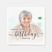 Personalisiertes Foto Black Script 70. Geburtstag Serviette (Vorderseite)
