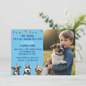 Personalisiertes Foto Blauer Welpenhund Geburtstag Einladung (Stehend Vorderseite)
