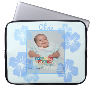 Personalisiertes Foto-blaues Blumen Laptopschutzhülle