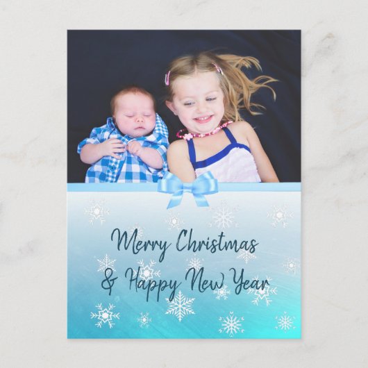 Personalisiertes Foto Blue Snowflakes Weihnachten (Vorderseite)