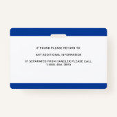 Personalisiertes Foto Blue White PTSD Service Dog  Ausweis (Rückseite)