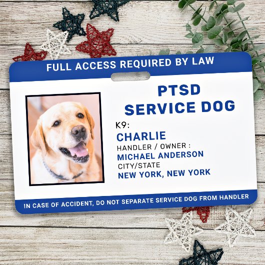 Personalisiertes Foto Blue White PTSD Service Dog  Ausweis
