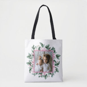 Personalisiertes Foto Blumenrahmen Doppelseitige T Tasche