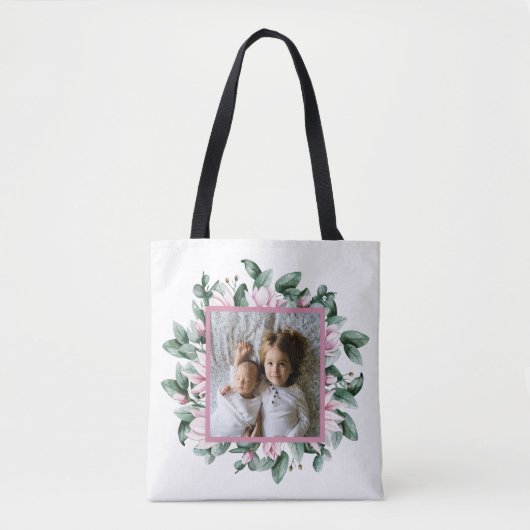 Personalisiertes Foto Blumenrahmen Doppelseitige T Tasche (Vorderseite)