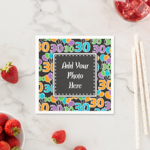 Personalisiertes Foto Bunte 30. Geburtstag Serviette