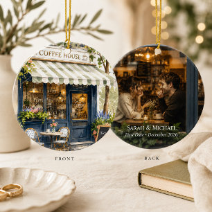 Personalisiertes Foto-Café zum ersten Date Keramik Ornament