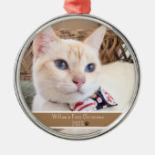 Personalisiertes Foto Cat's First Christmas Ornament Aus Metall (Vorne)