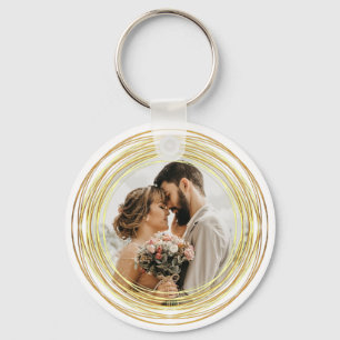 Personalisiertes Foto Chic White Gold Wedding Mini Schlüsselanhänger
