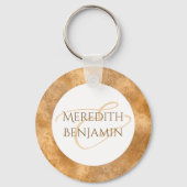 Personalisiertes Foto Chic White Gold Wedding Mini Schlüsselanhänger (Rückseite)