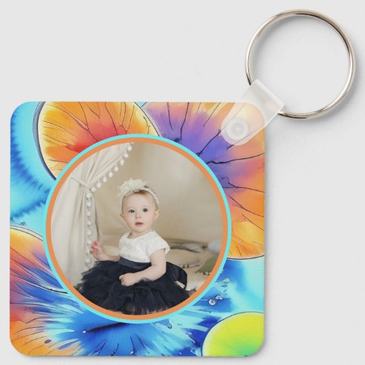 Personalisiertes Foto Citrus Wasserfarbmuster Schlüsselanhänger (Rückseite)