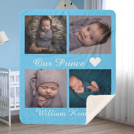 Personalisiertes Foto Collage Baby name Monogramm Sherpadecke