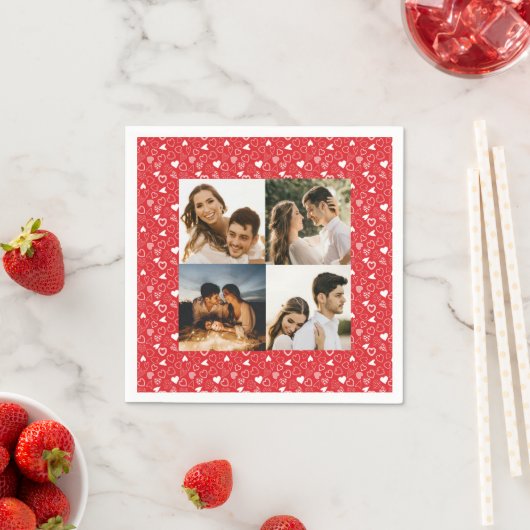 Personalisiertes Foto Collage Herz rot Serviette (Beispiel)