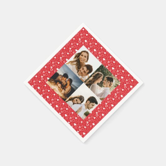 Personalisiertes Foto Collage Herz rot Serviette (Ecke)