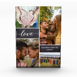Personalisiertes Foto Collage Liebe Script Jubiläu<br><div class="desc">Passen Sie diesen Foto-Block mit bis zu vier Ihrer Lieblings-Fotos als Paar zusammen. Geben Sie es als Geschenk für Ihren Jahrestag, Valentinstag, ihren Geburtstag, für Weihnachten. Personalisieren Sie die Felder Datum und Namen. Die Chalkboard-Hintergrundblöcke sorgen für ein rustikales Ambiente und das moderne handgeschriebene Liebe-Skript ist elegant und klassisch. Das elegante...</div>