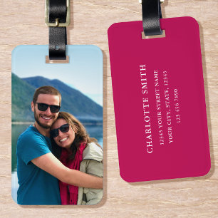 Personalisiertes Foto Deep Pink Simple Modern Gepäckanhänger
