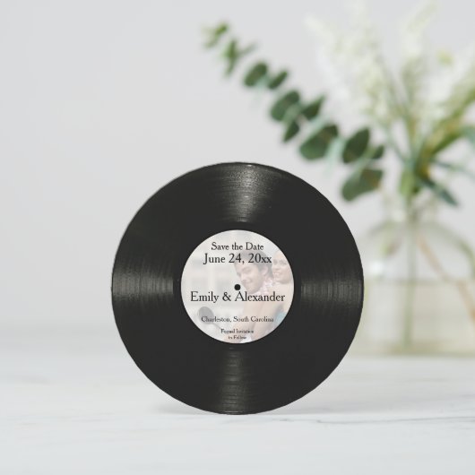 Personalisiertes Foto der Round Record Save the Da Date (Stehend Vorderseite)