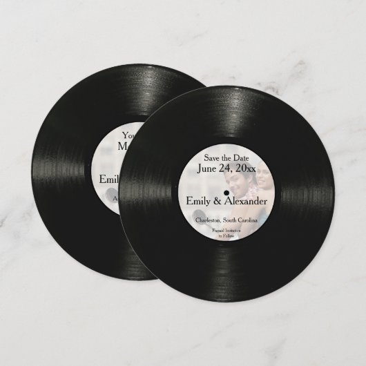 Personalisiertes Foto der Round Record Save the Da Date (Vorne/Hinten)