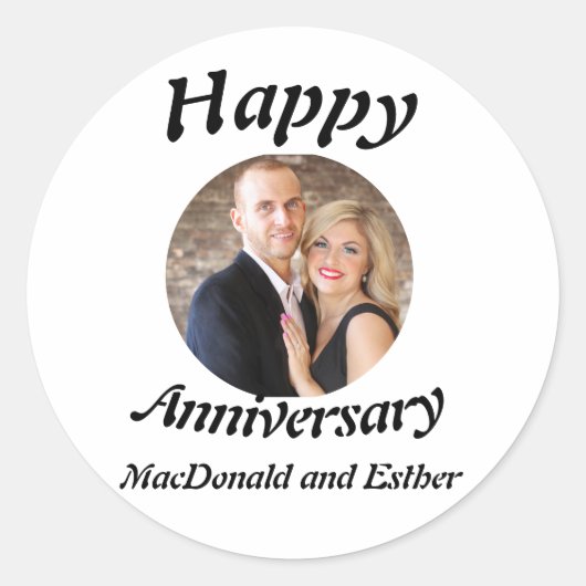 Personalisiertes Foto des Happy Anniversary Runder Aufkleber (Vorderseite)