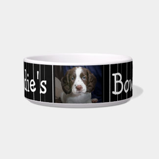 Personalisiertes Foto Dog Bowl Schwarz-Weiß Streif Napf