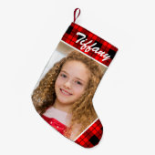 Personalisiertes Foto Doppelseitig Kariert Kleiner Weihnachtsstrumpf (Vorderansicht (hängend))